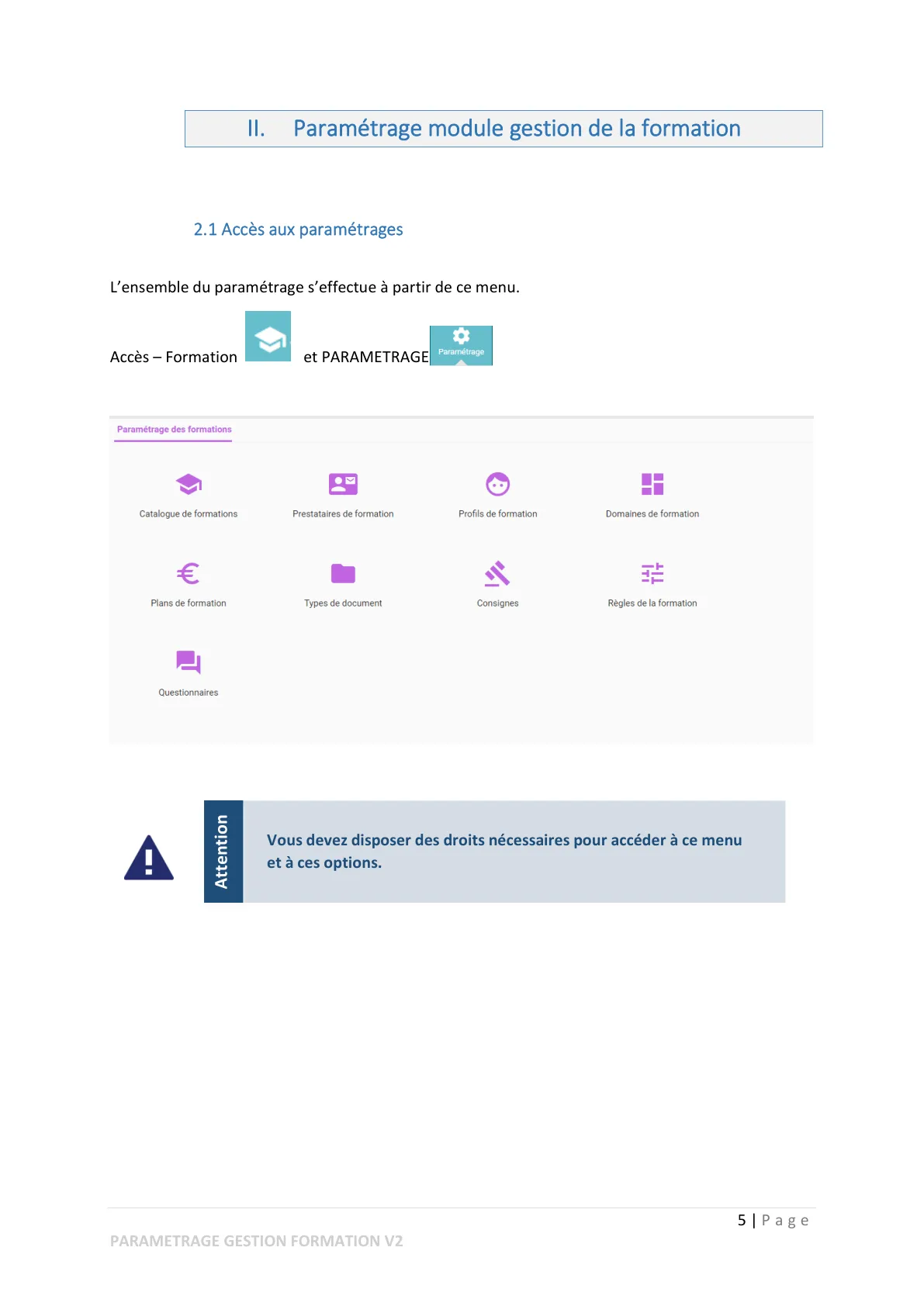 Paramétrage module gestion de la formation — page 1
