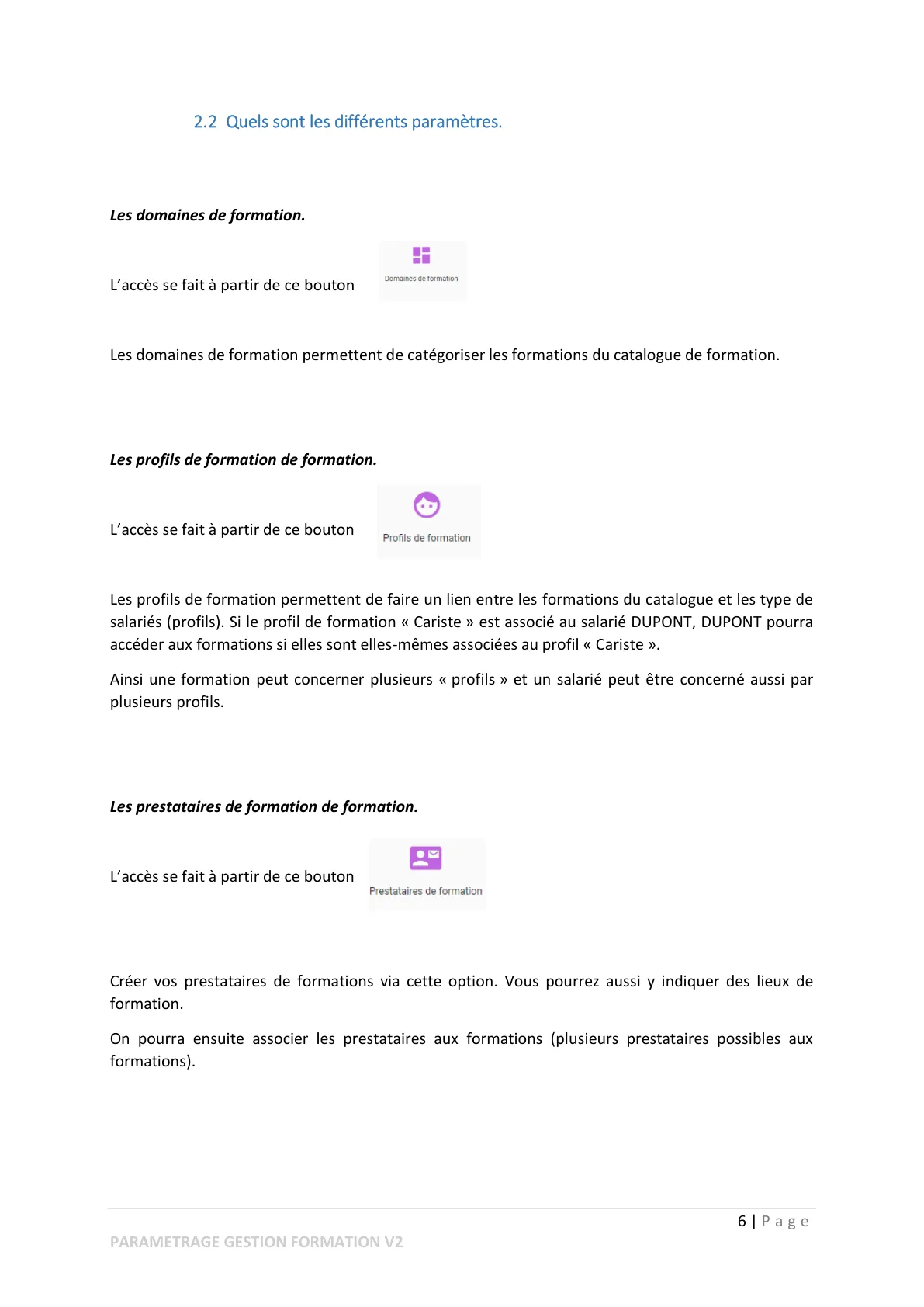 Paramétrage module gestion de la formation — page 2