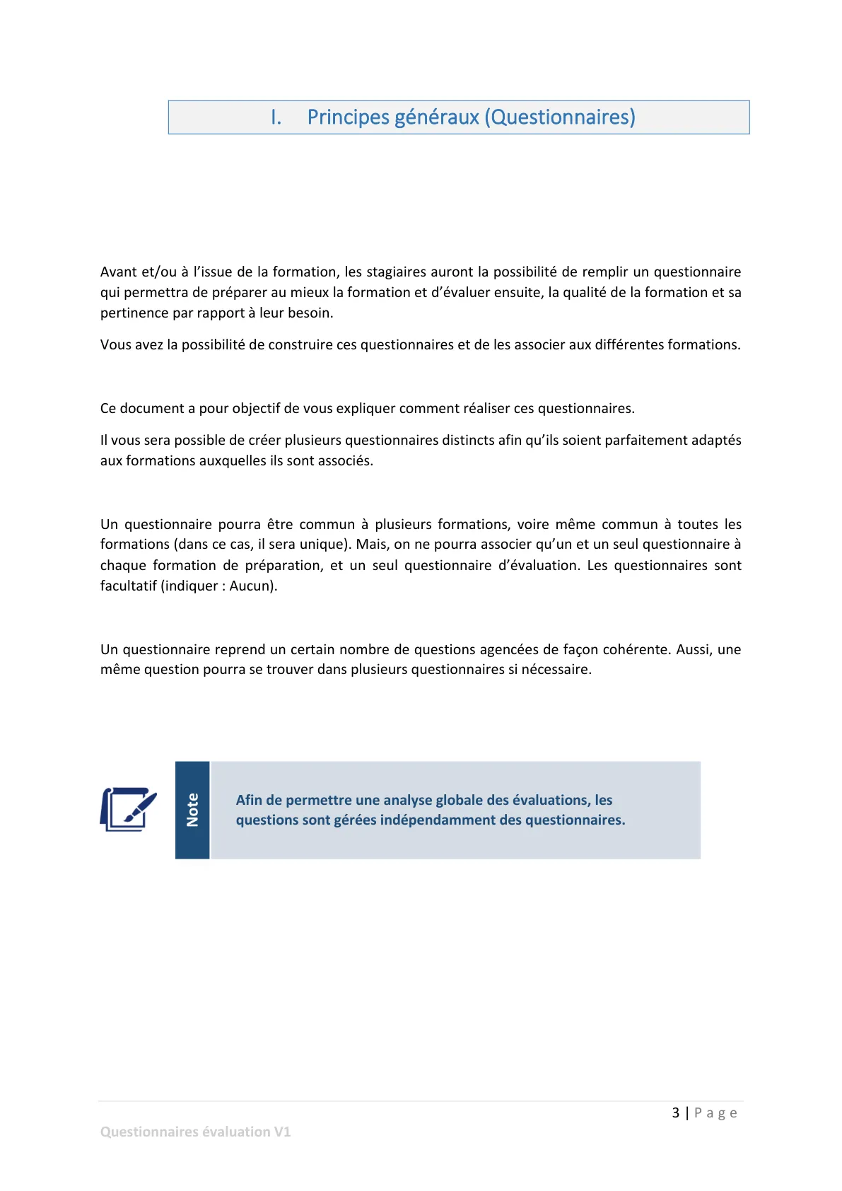 Principes généraux (Questionnaires) — page 1