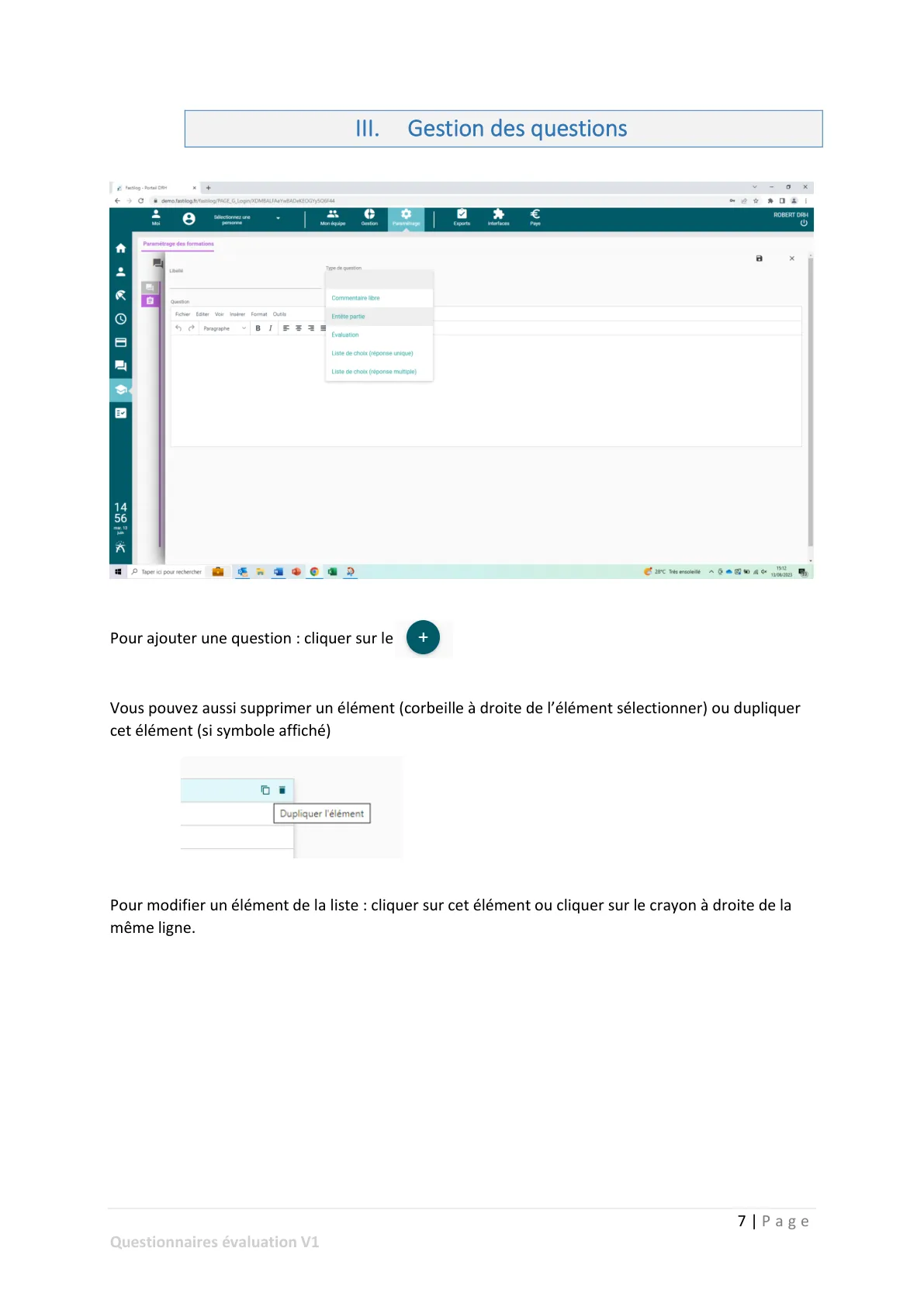 Gestion des questions — page 1