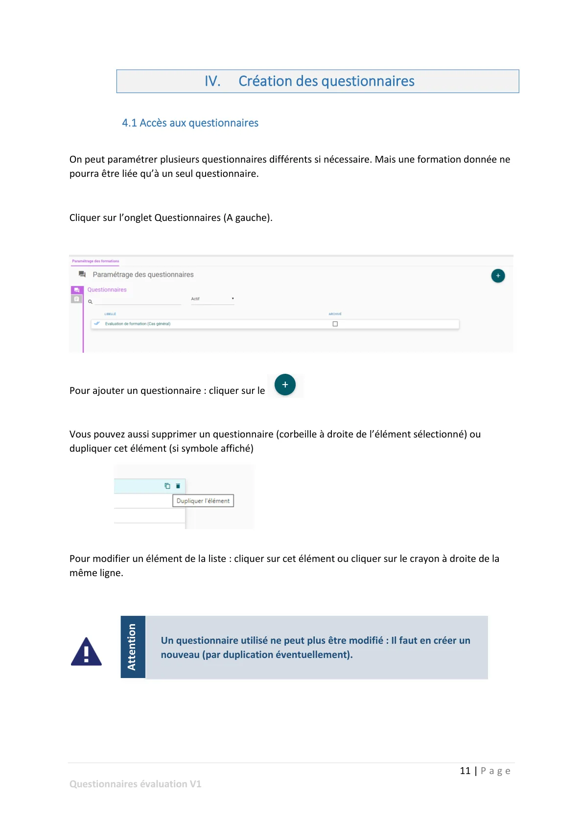 Création des questionnaires — page 1