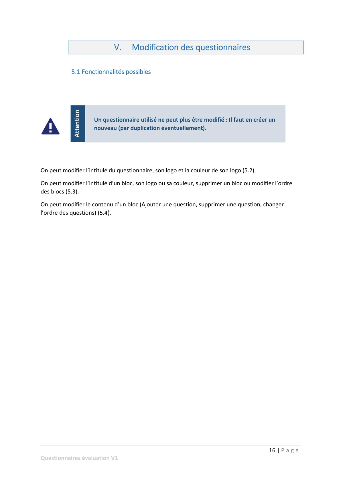 Modification des questionnaires — page 1