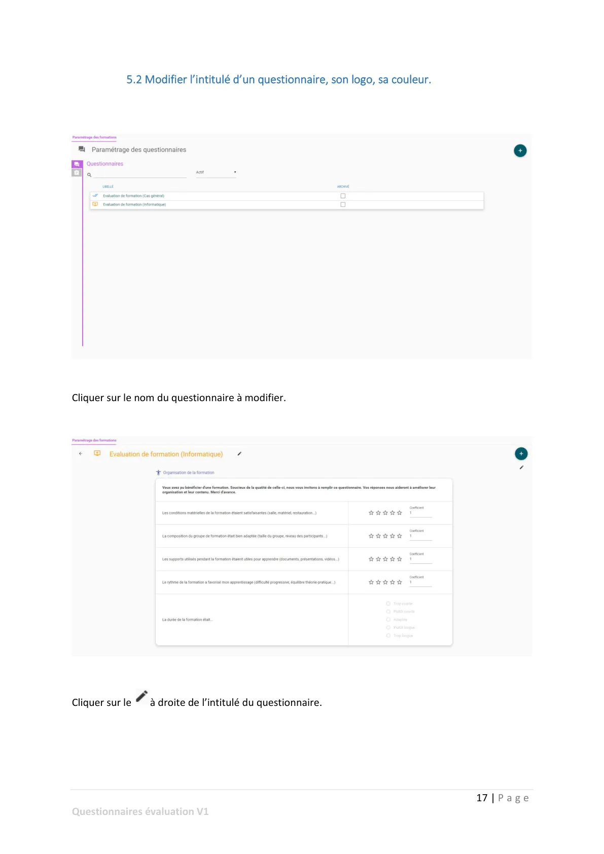 Modification des questionnaires — page 2