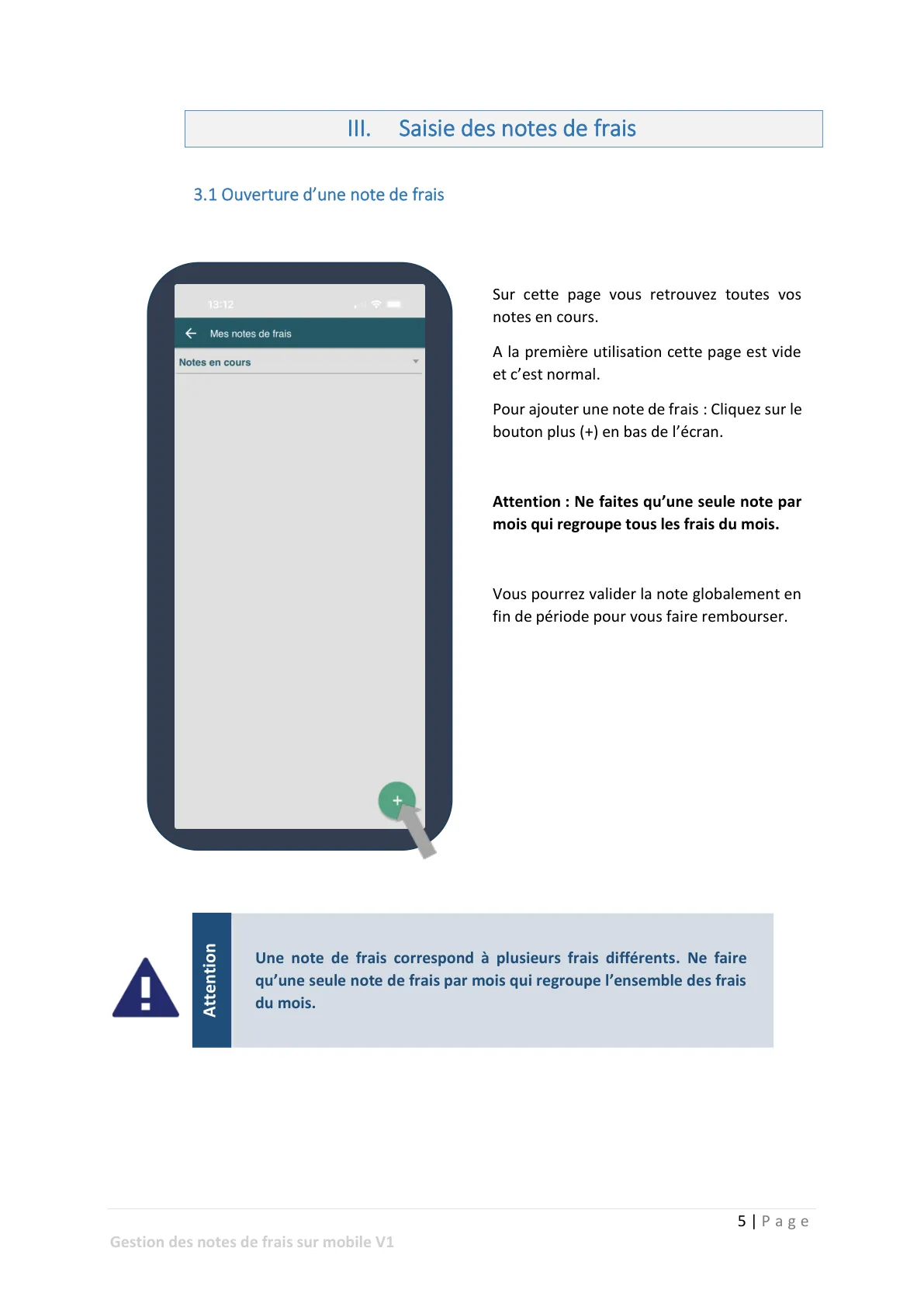 Saisie des notes de frais — page 1