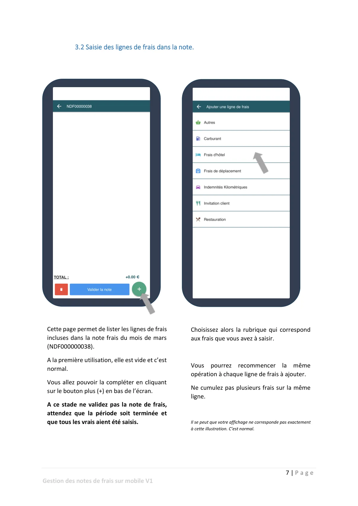 Saisie des notes de frais — page 3