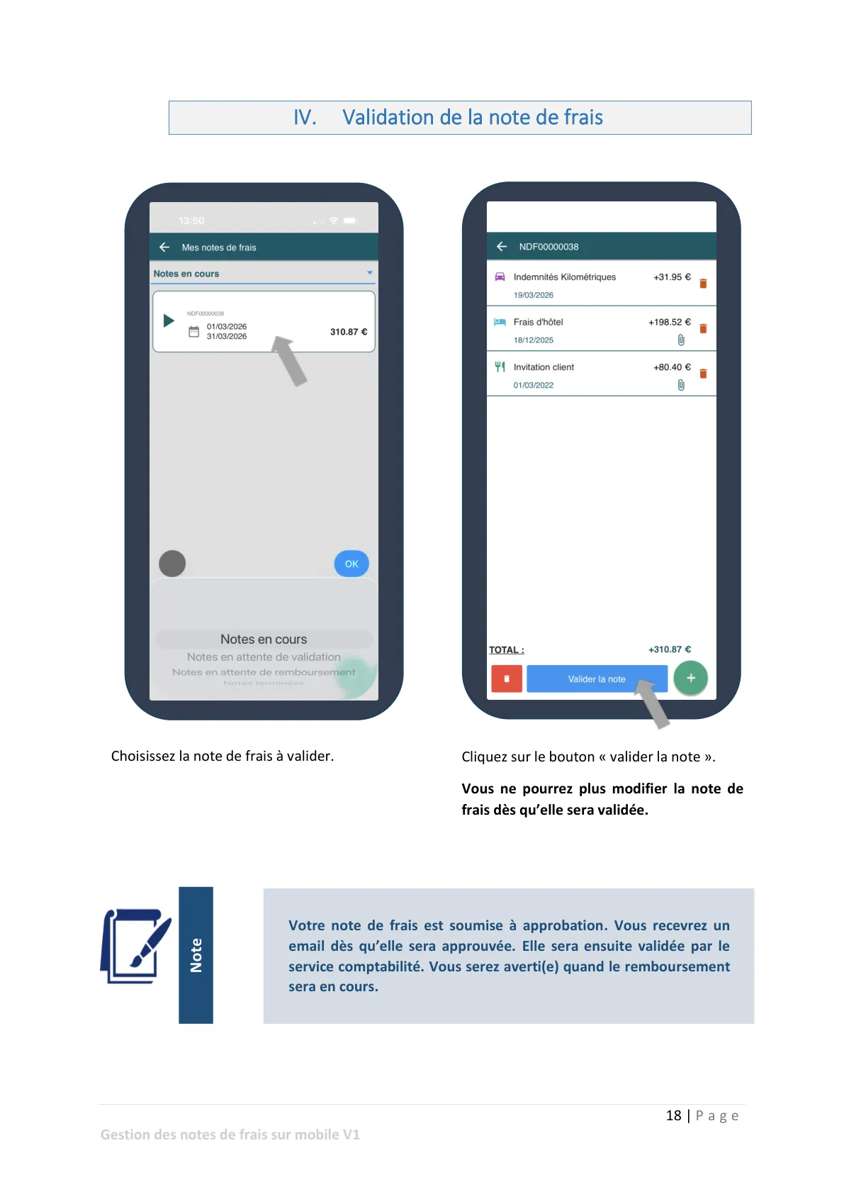 Validation de la note de frais — page 1