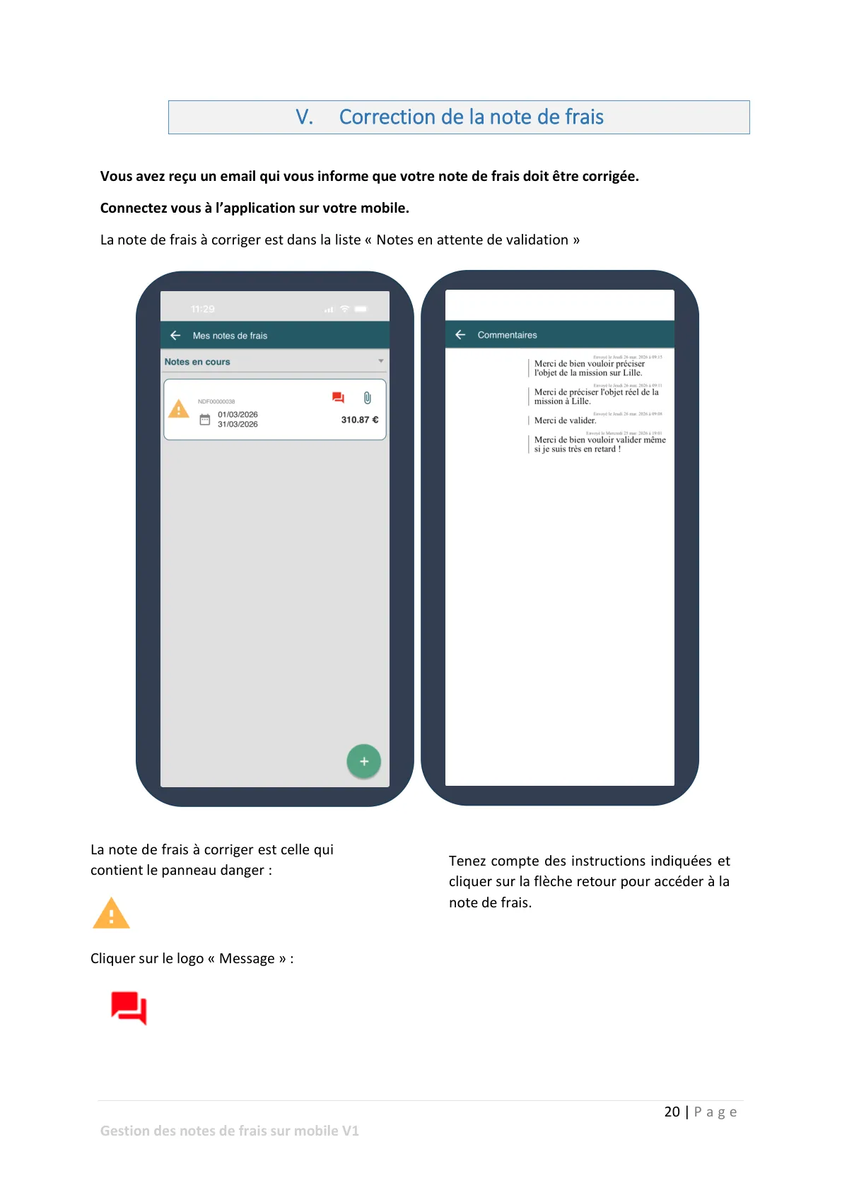 Correction de la note de frais — page 1
